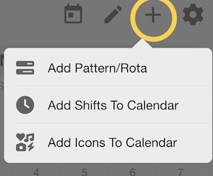 Add menu allows you to add shifts, patterns and icons